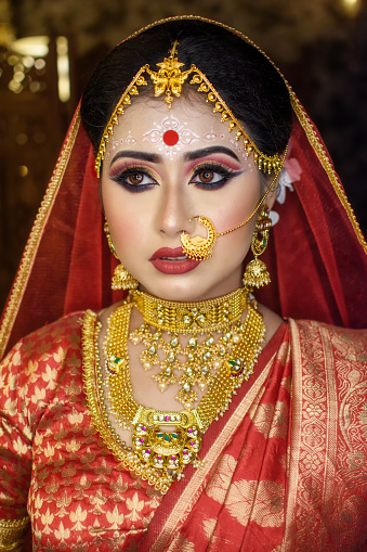 Portrait of very beautiful surprised Indian bride closeup. Concept of human emotions. Do you have wedding anxiety? Do you struggle with Relationship Anxiety? 91364 | 91307|